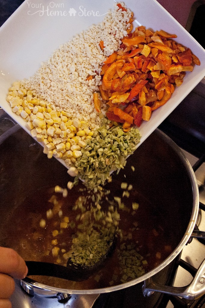 Add veggies to enchilada soup