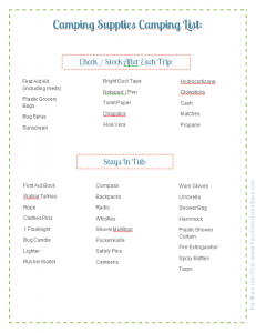 Camping Supplies Packing List: Part of the Ultimate Family Camping Packing List With Printables from Simple Family Preparedness: https://simplefamilypreparedness.com/family-camping-list/