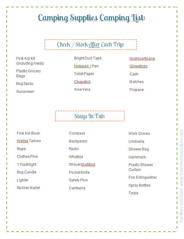 camping supplies checklist