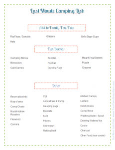 Last Minute Supplies Packing List: Part of the Ultimate Family Camping Packing List With Printables from Simple Family Preparedness: https://simplefamilypreparedness.com/family-camping-list/
