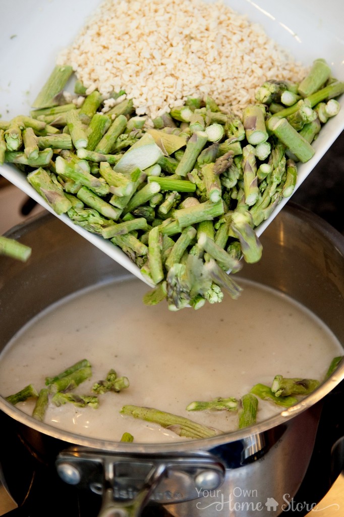 Add veggies to asparagus soup