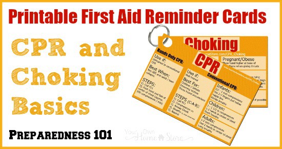 Printable First Aid Reminder Cards for CPR and Choking Basics