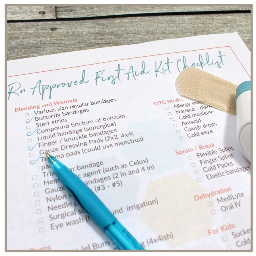 First Aid Kit checklist on a paper