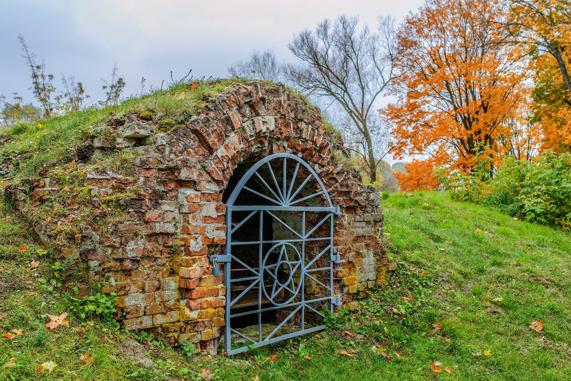 how to build a root cellar: Entrance to the brick cellar of the former Soviet Union.