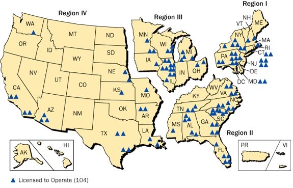 NRC regions and plant locations