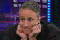 Jon Stewart with heart eyes popping out