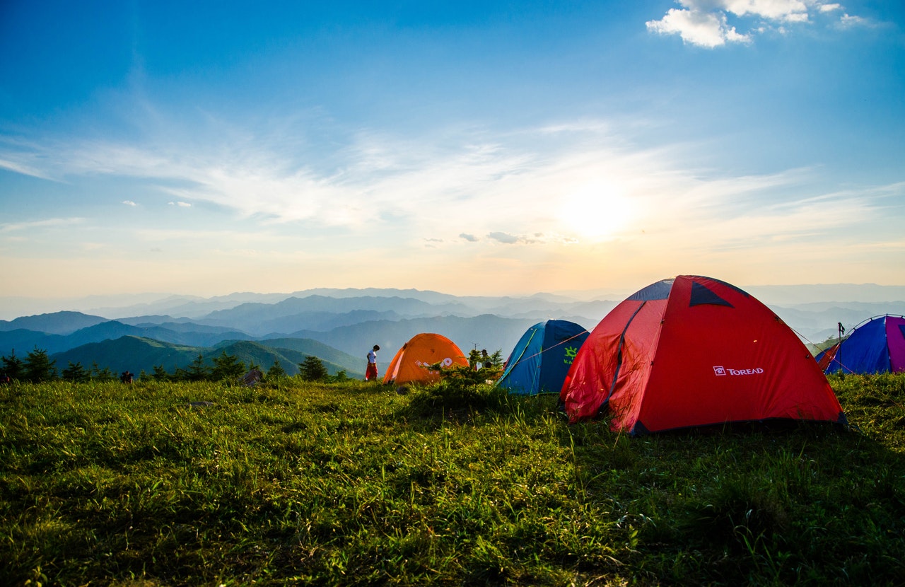 Camping tents at the top of the mountain