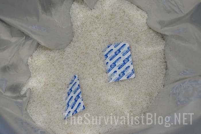 rice with oxygen absorbers in Mylar bag