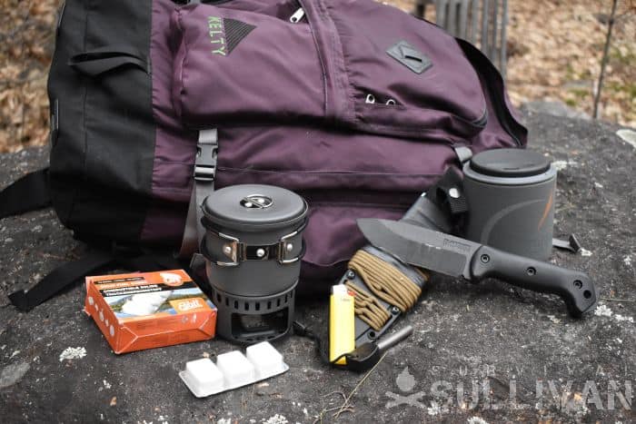 bug out bag with contents spread out