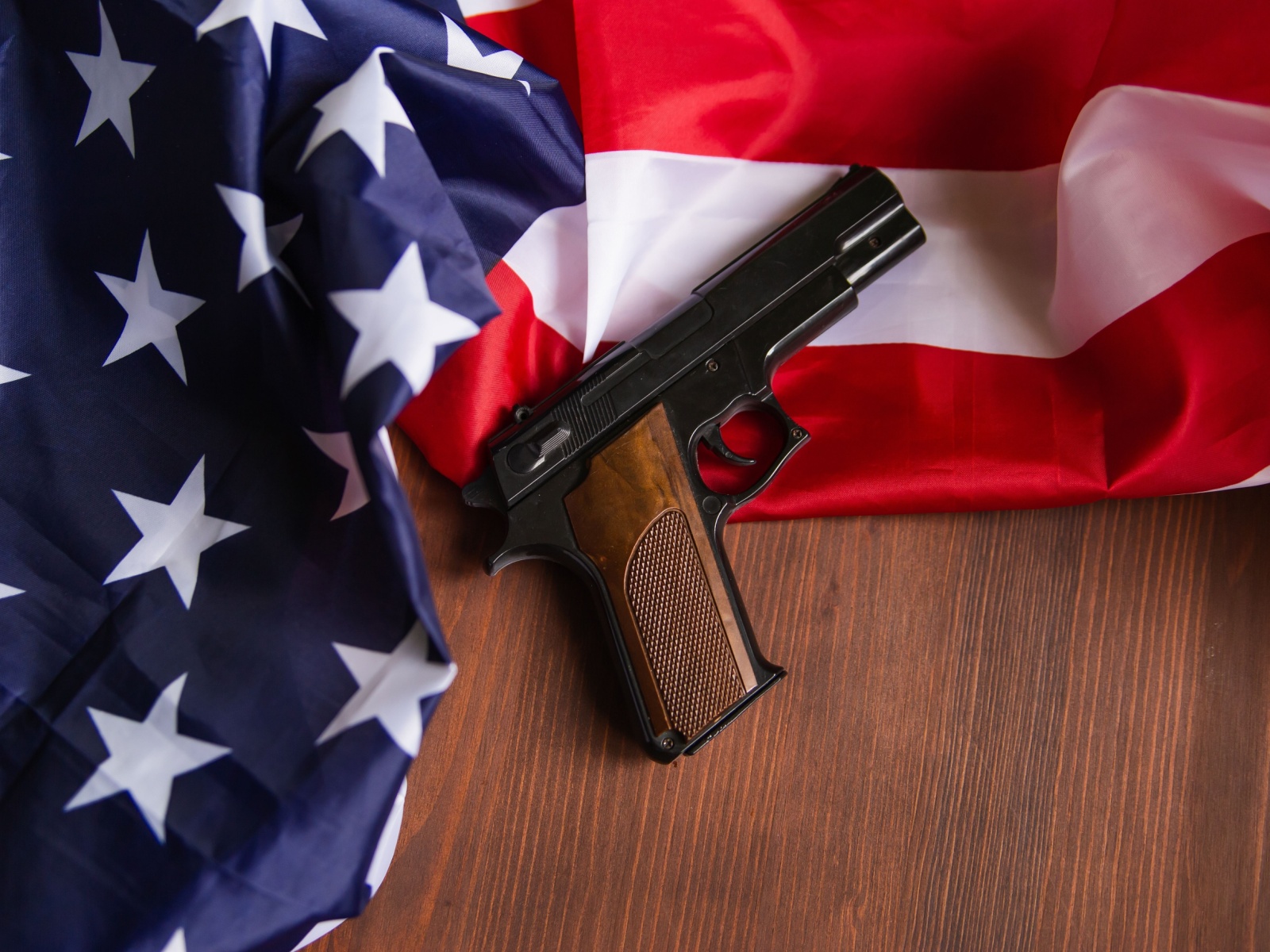Gun laying on American flag