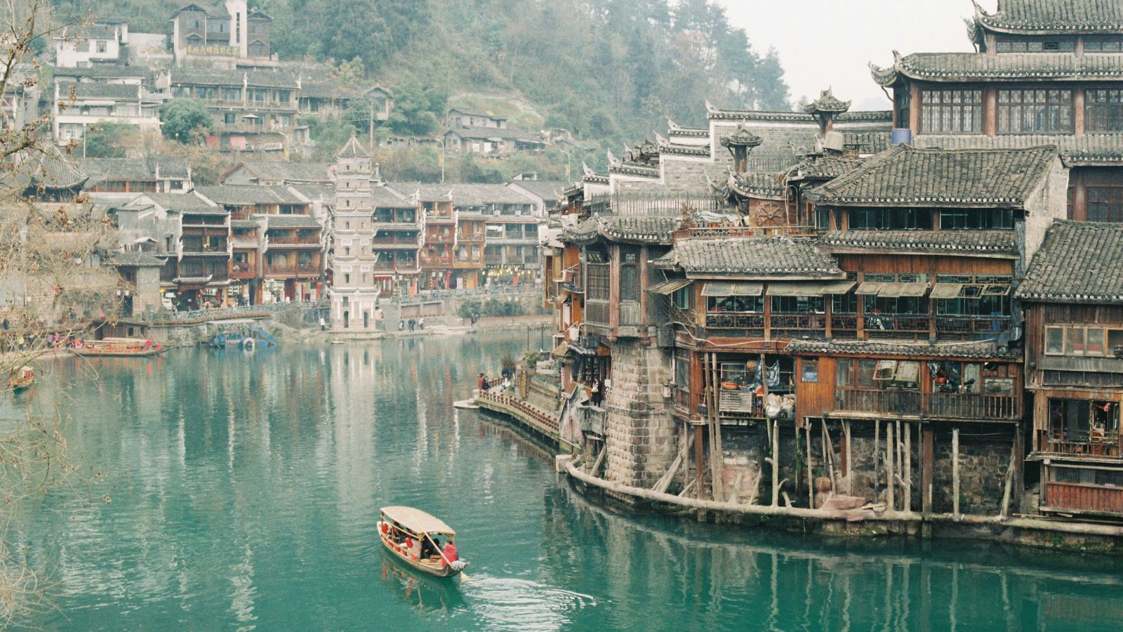 china canal and buildings