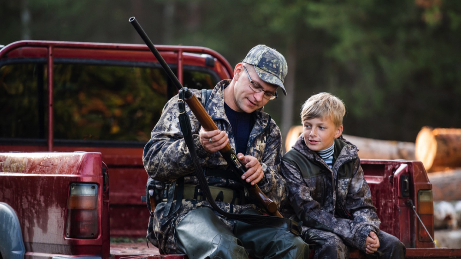 Father teaching to hunt