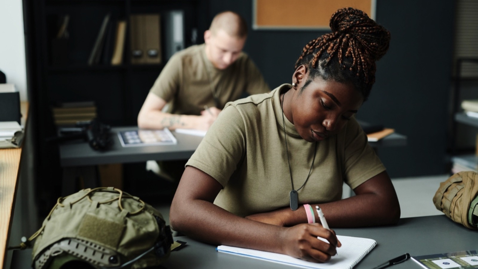 Military woman in training