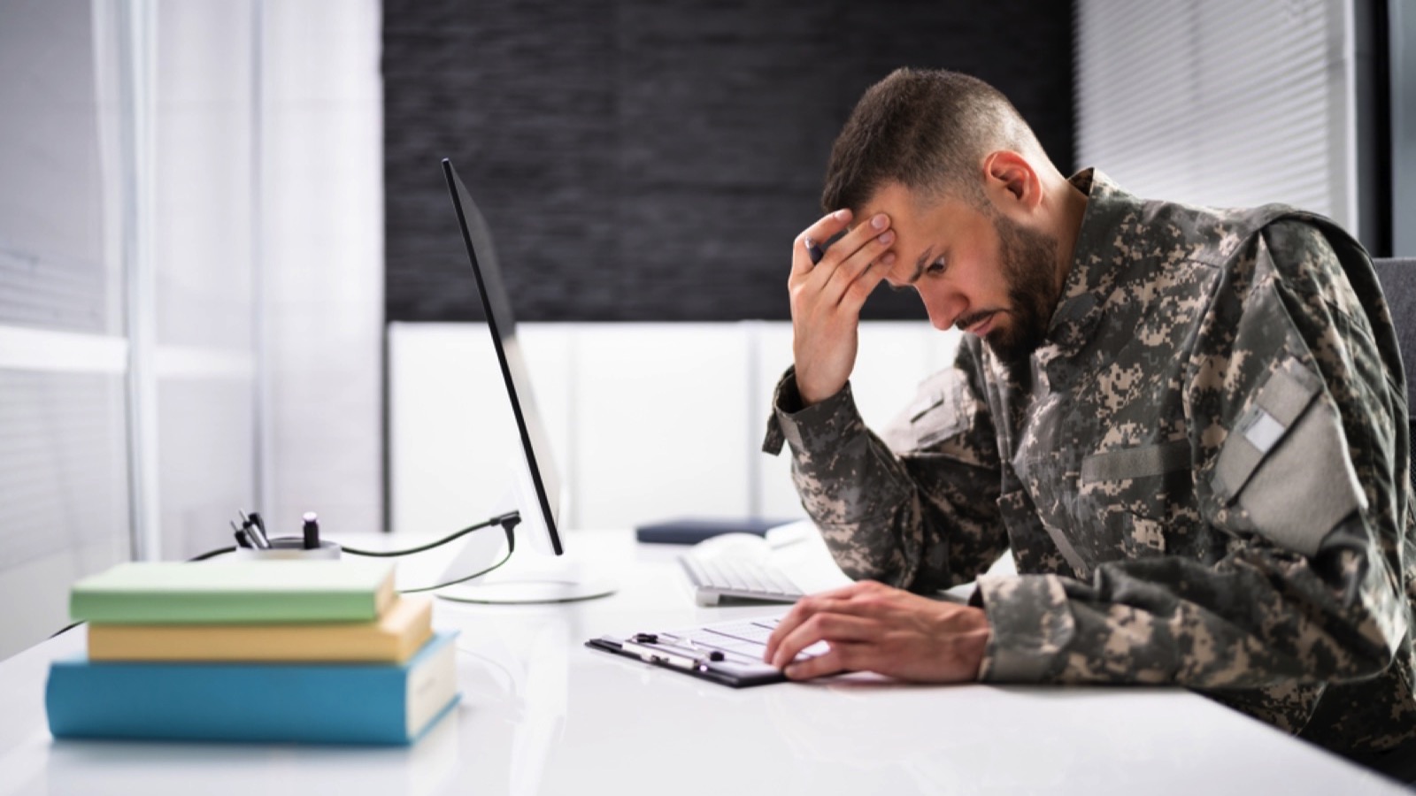 Sad and frustrated military man