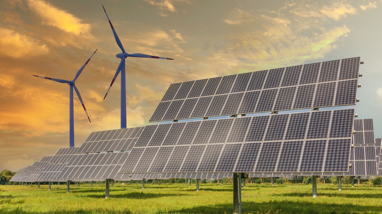 wind farm and solar panels, energy management