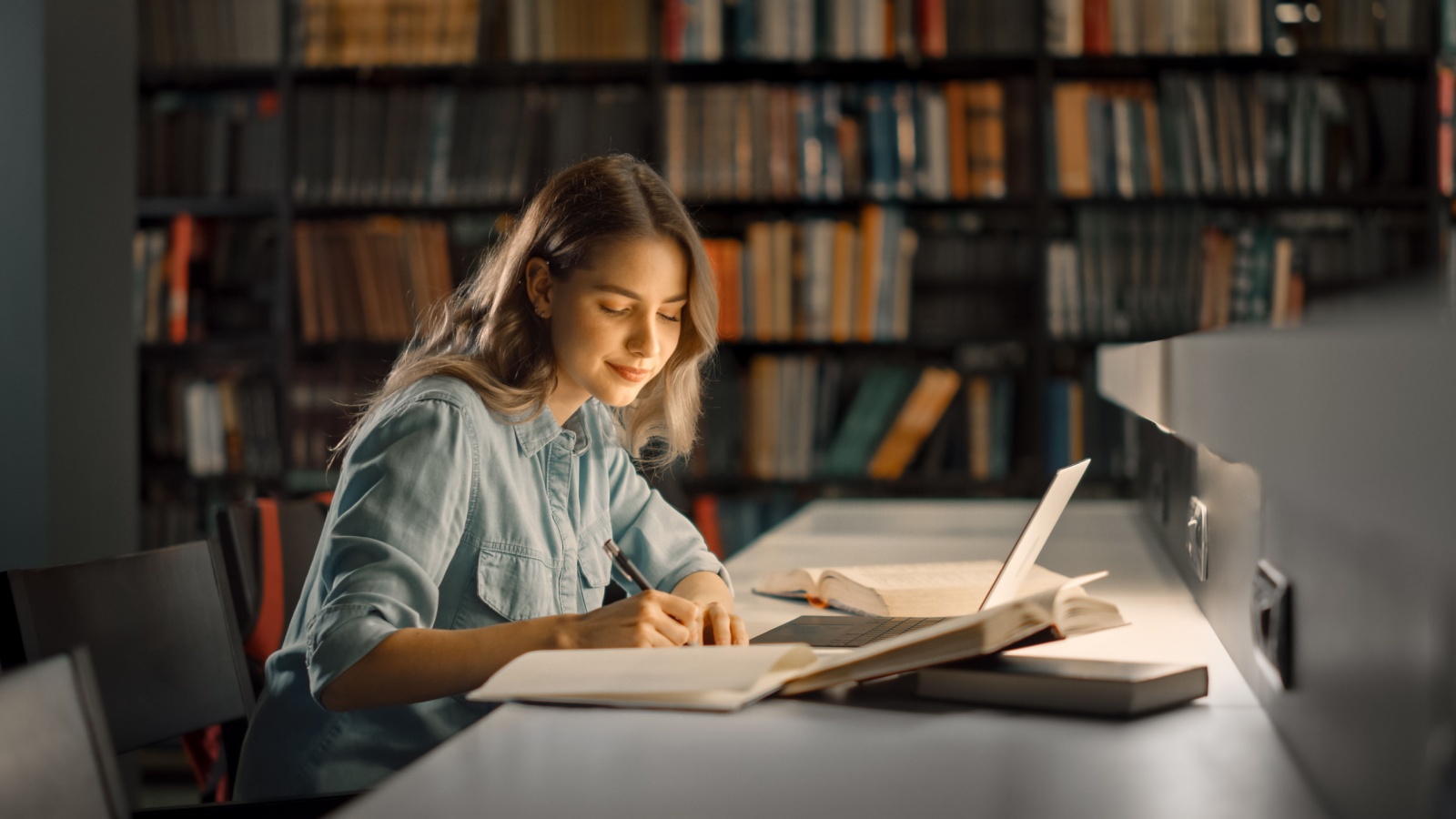 learning new skills, lady in a library