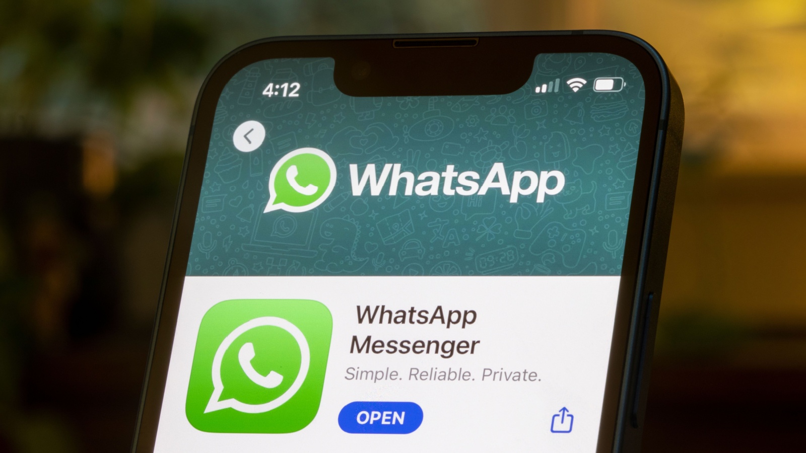 WhatsApp Messenger app is seen in the App Store on an iPhone. WhatsApp is an instant messaging (IM) and voice-over-IP service owned by technology conglomerate Meta.