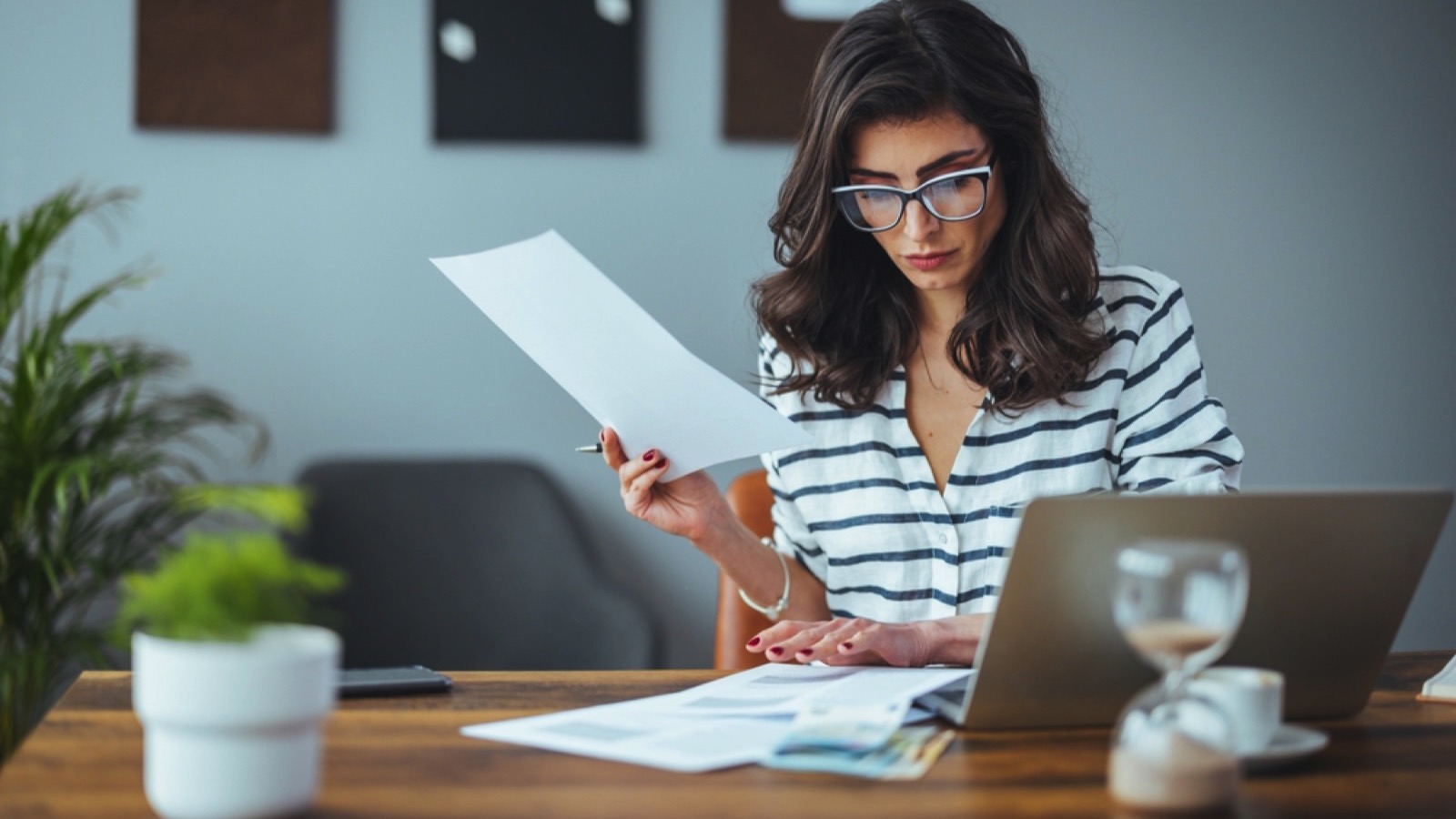 Woman with financial records