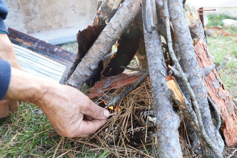 lighting a pinewood fire