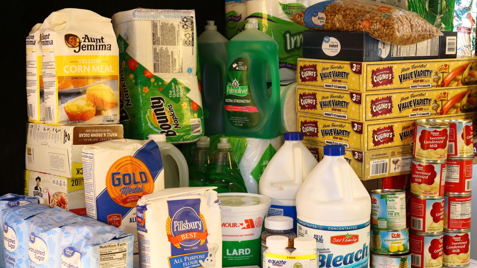 Stockpile of food and household supplies