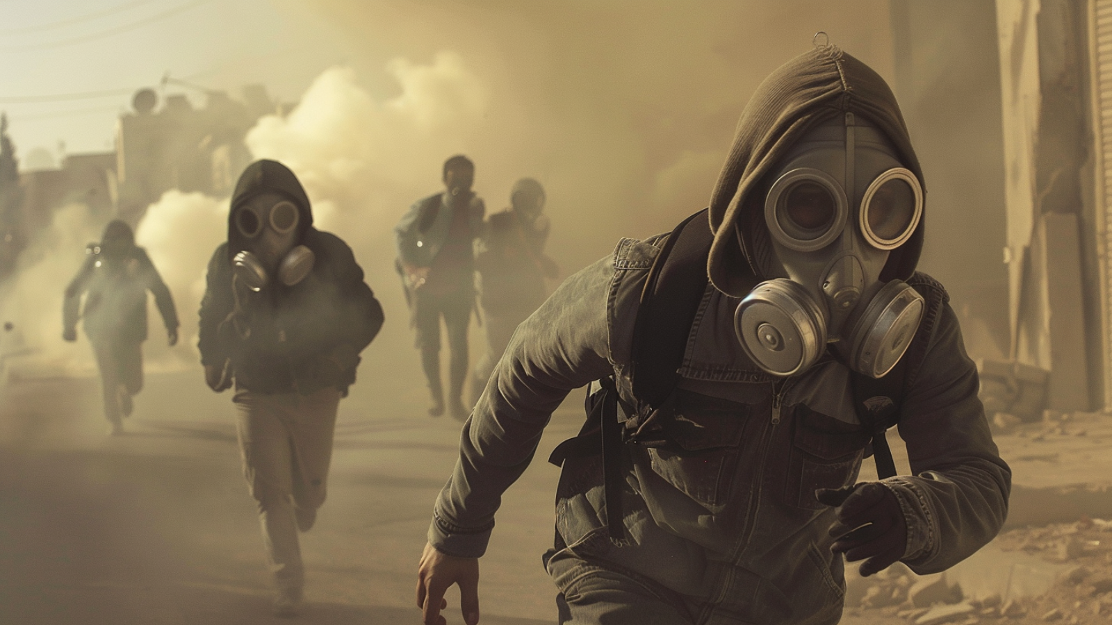 chemical attack, gas masks, people,