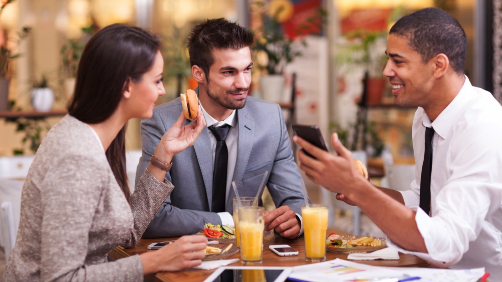 Business people having team lunch