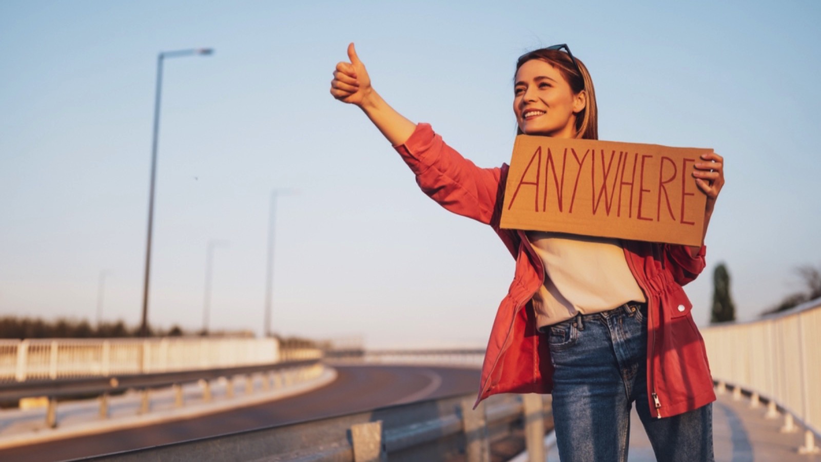 Hitchhiking woman