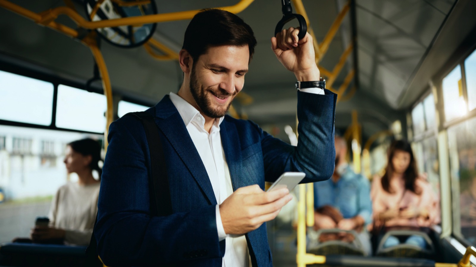 Man using bus to commute to work