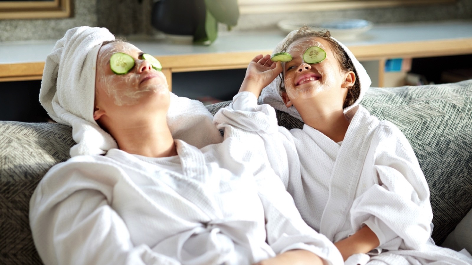 Mother and child doing spa