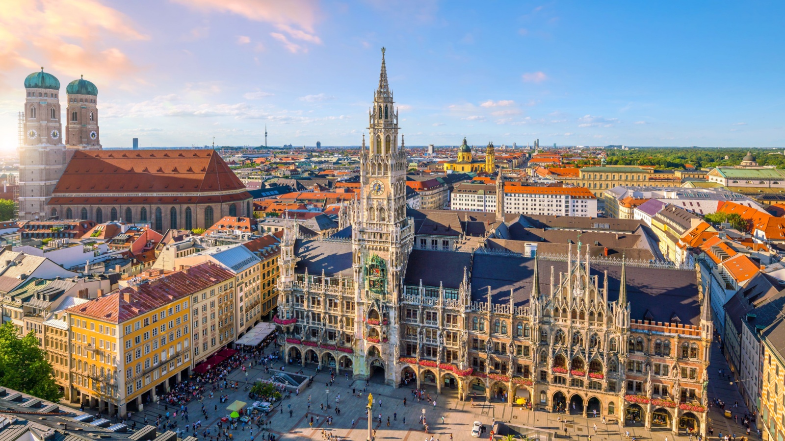 Munich skyline with Marienplatz town hall in Germany