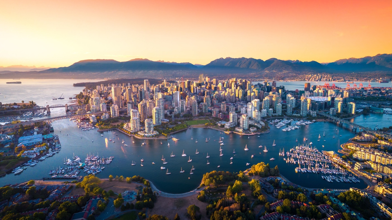 downtown Vancouver skyline, British Columbia, Canada at sunset