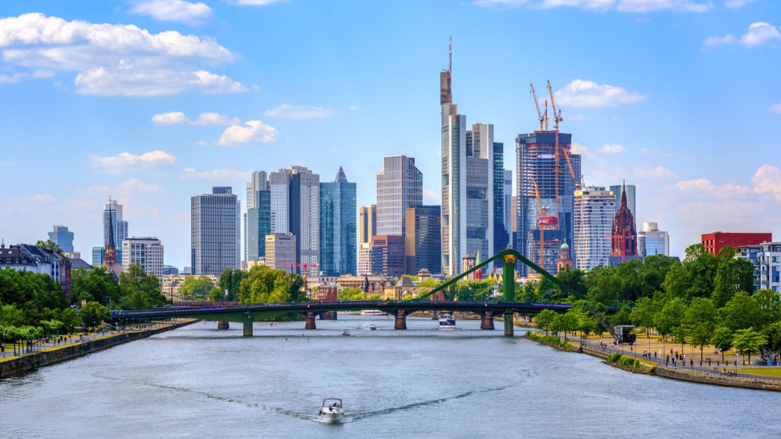 Frankfurt am Main city skyline on a bright sunny summer day, Germany