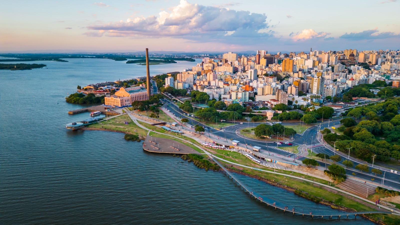  Beautiful Cityscape of Porto Alegre Brazil Neighborhood Gasometro, Guaiba Lake