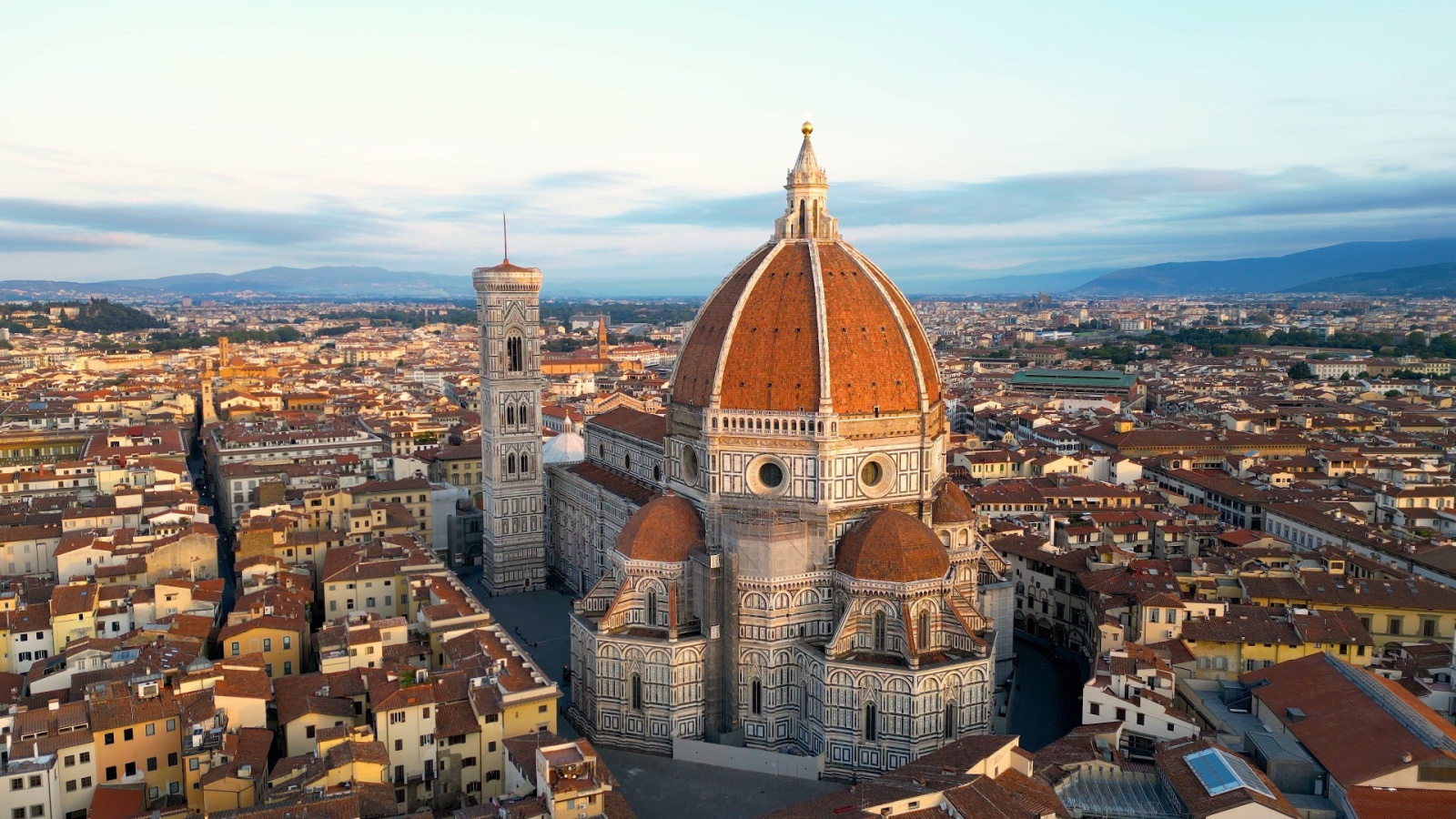 Florence Cathedral (Duomo di Firenze), Cathedral of Saint Mary of the Flower, sunset golden hour, Italy