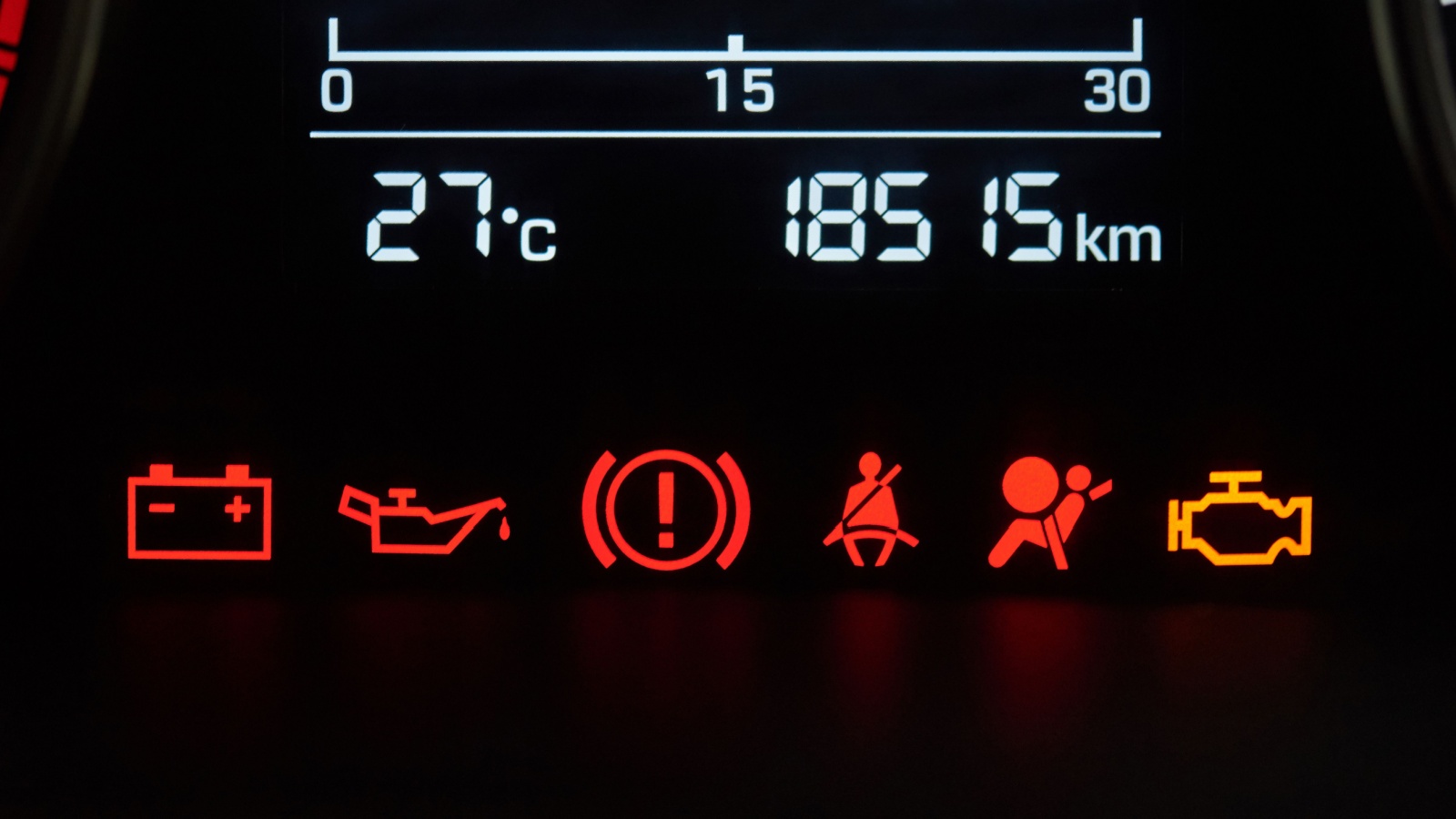 Car dashboard icons close-up. Error vehicle signs