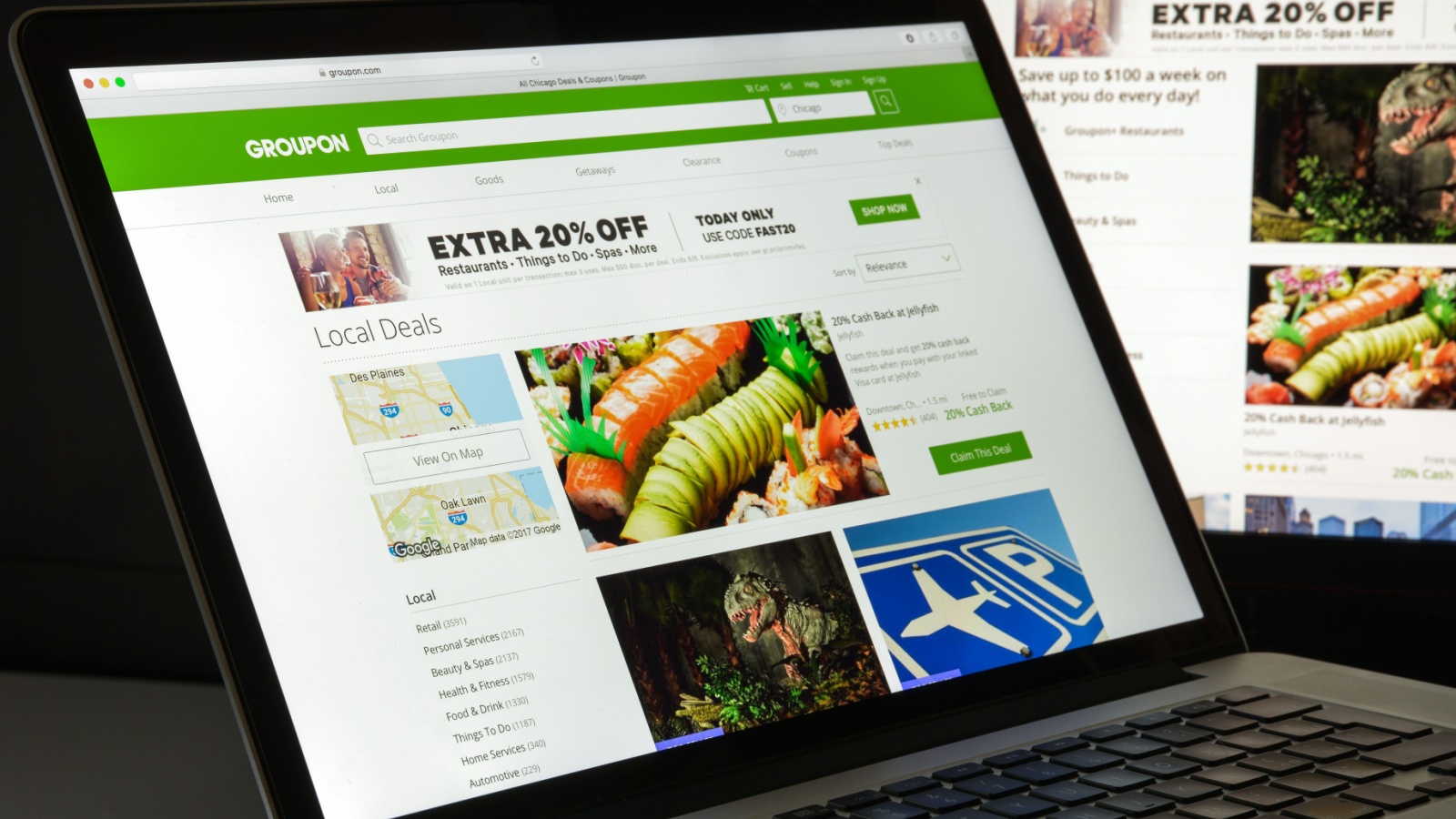 Groupon website homepage. It. is an American worldwide e-commerce marketplace connecting subscribers with local merchants by offering activities 