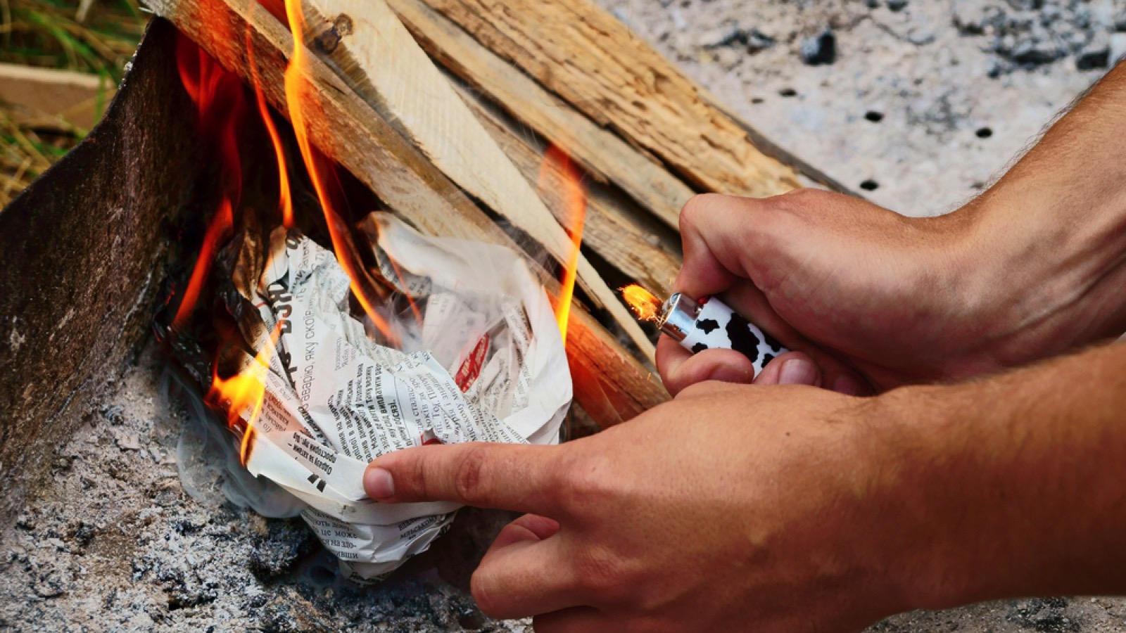 Starting fire with newspaper