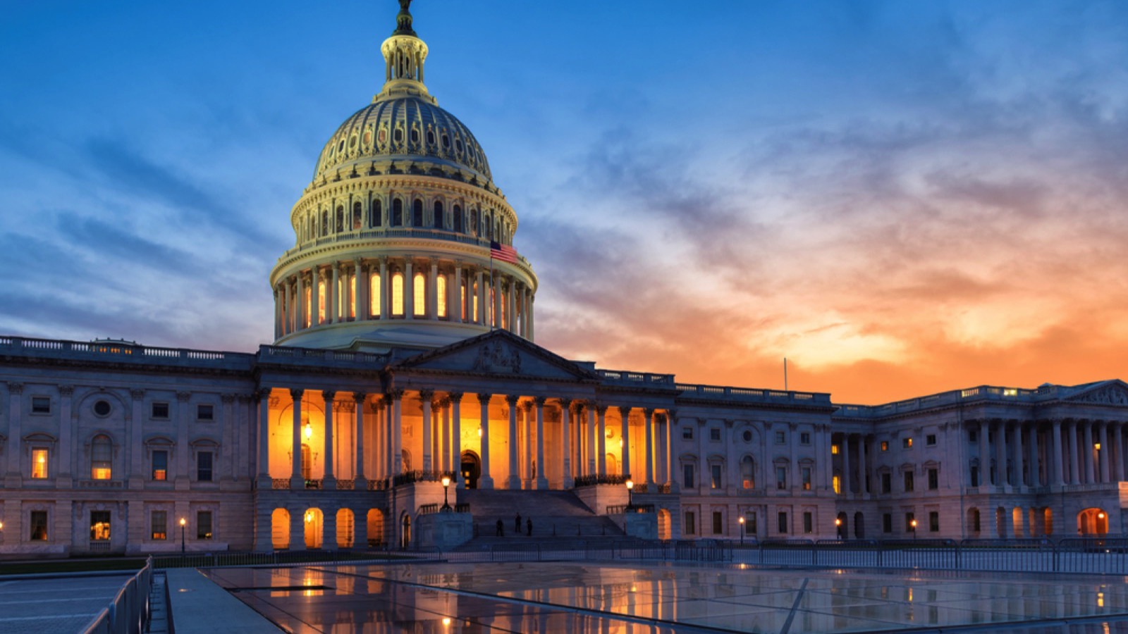 The United States Capitol building at sunset, Washington DC, USA