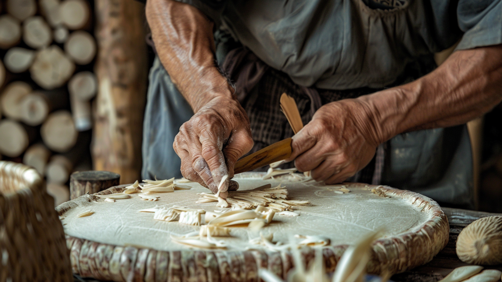 Man making tools by cutting bones 